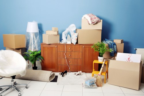 Removal company team preparing boxes for a Fulham move