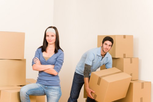 Packed moving boxes ready for removals in Fulham